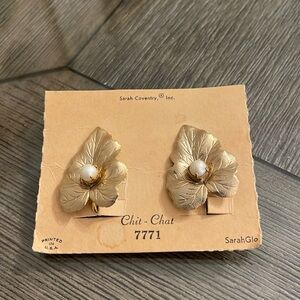 Vintage Sarah Coventry “Chit-Chat” Leaf & Pearl Clip Earrings